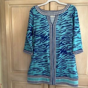 Tracy Negoshian 3/4 Sleeve Blue Peephole Dress Sz M